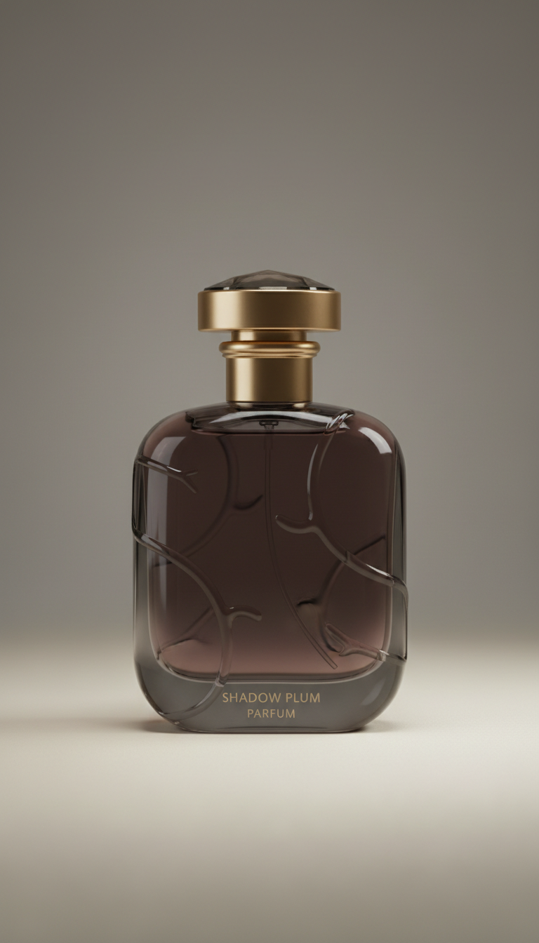 Shadow plum parfum with embossed glass